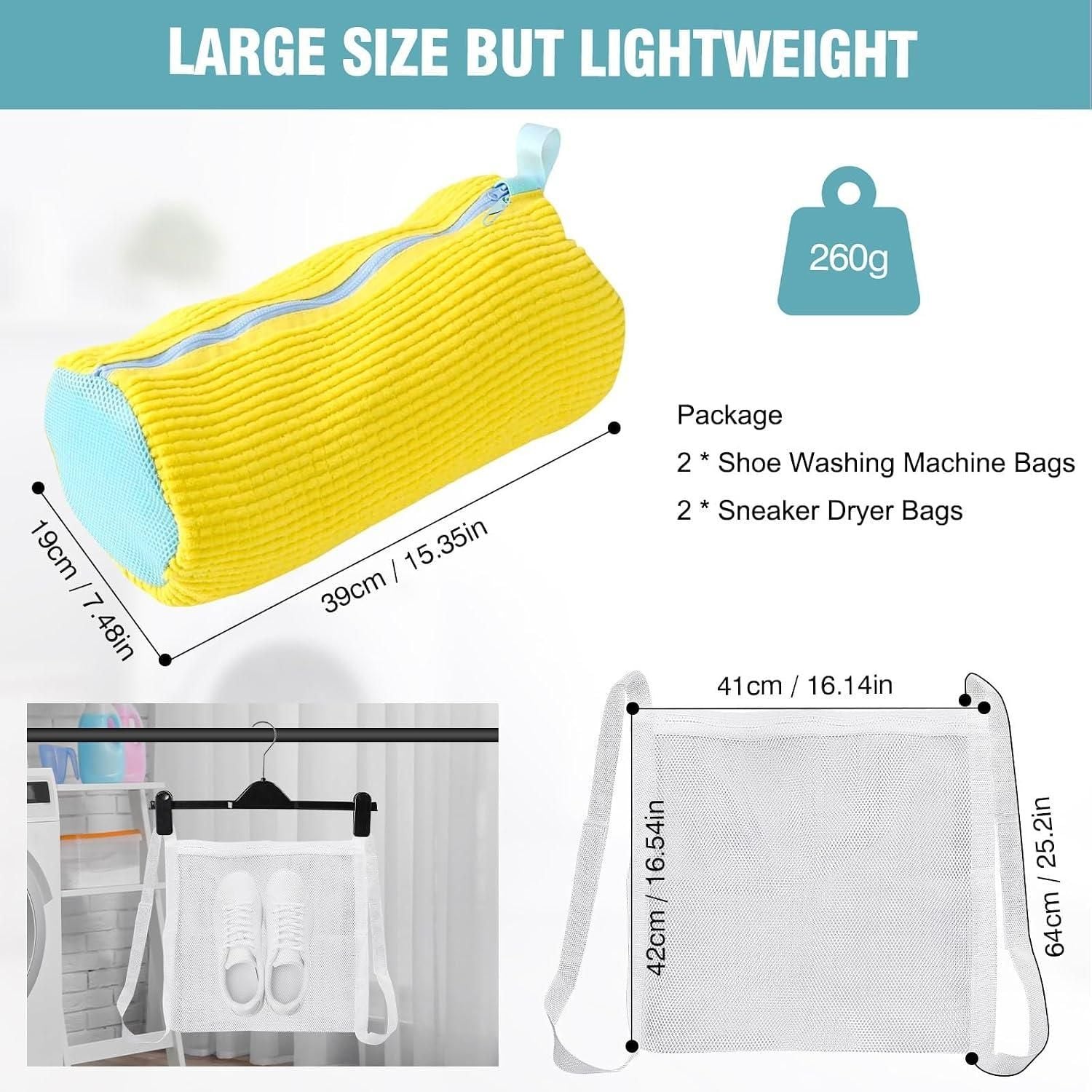 Laundry Bags 2 Pack Mesh Shoe Washing Bags with Hanging Hook Zipper Closure Yellow