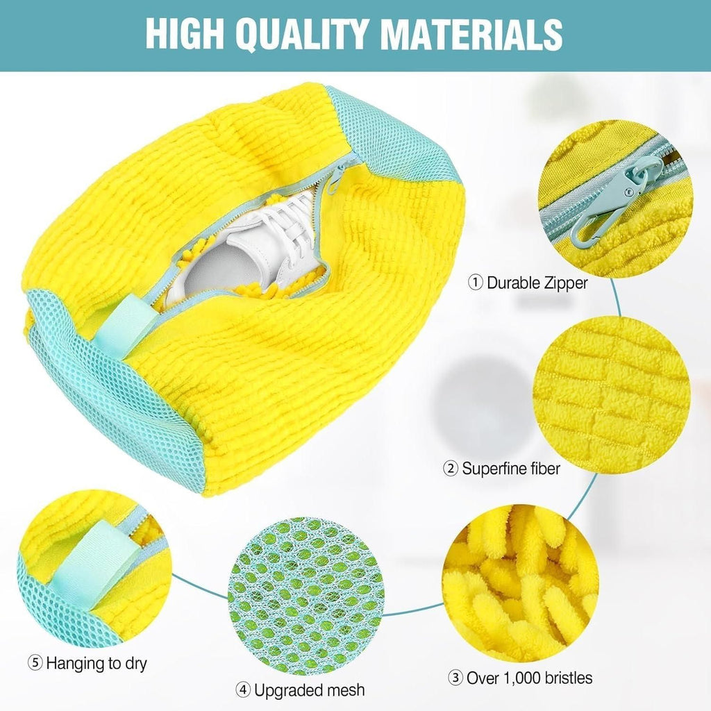 Laundry Bags 2 Pack Mesh Shoe Washing Bags with Hanging Hook Zipper Closure Yellow