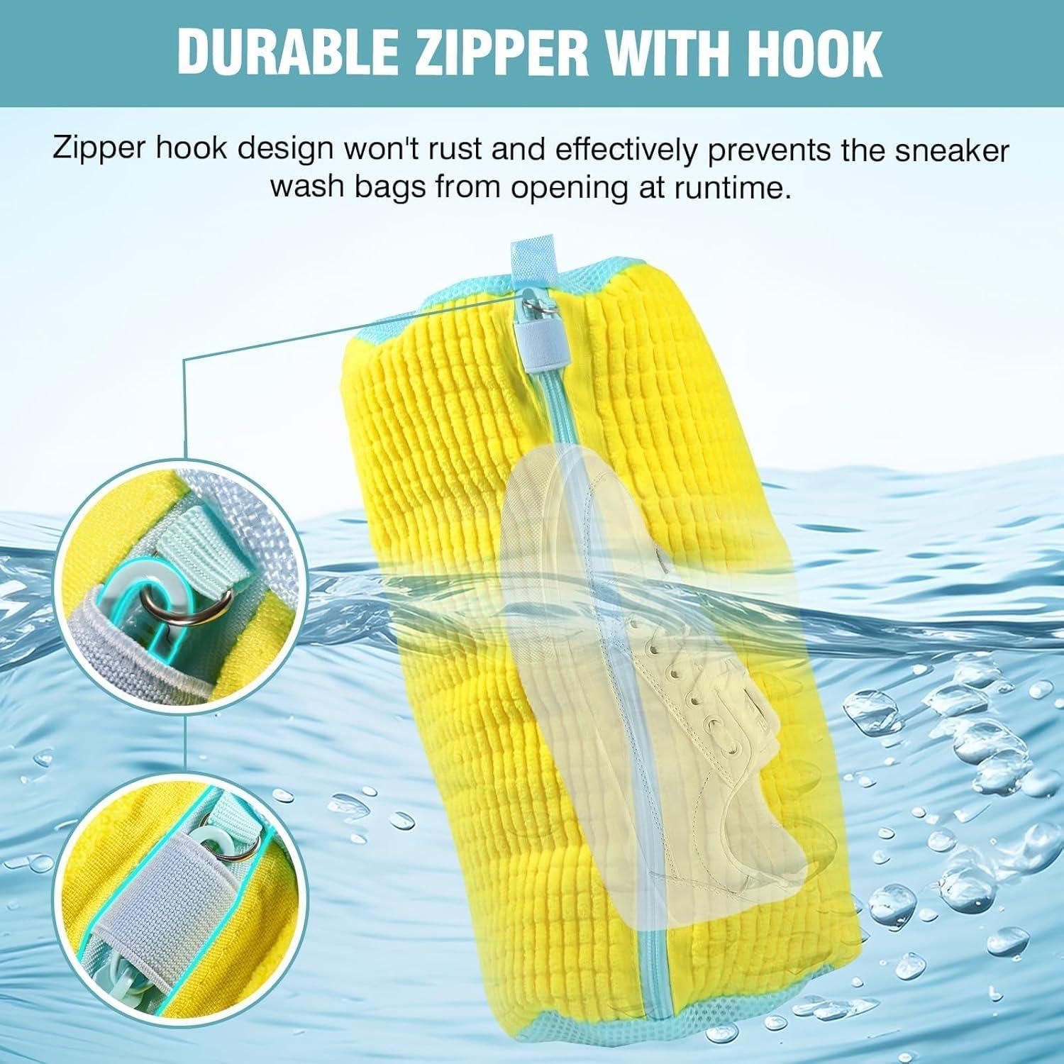 Laundry Bags 2 Pack Mesh Shoe Washing Bags with Hanging Hook Zipper Closure Yellow