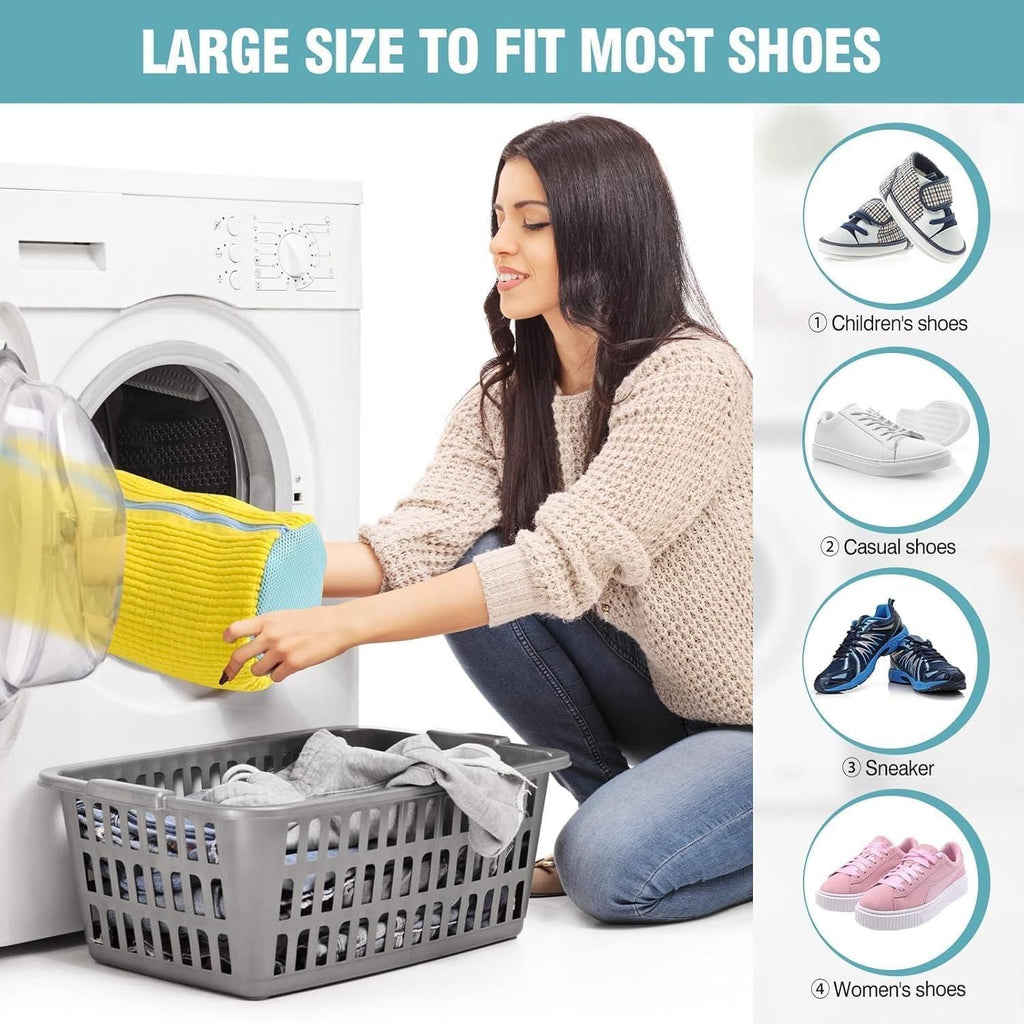 Laundry Bags 2 Pack Mesh Shoe Washing Bags with Hanging Hook Zipper Closure Yellow