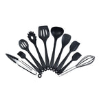 10pcs Silicone Kitchen Utensils Non-stick Cookware Spatula Spoon Cookware Set - Black