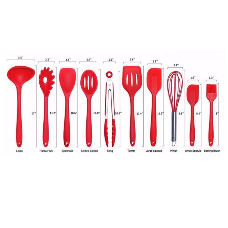 10pcs Silicone Kitchen Utensils Non-stick Cookware Spatula Spoon Cookware Set - Black