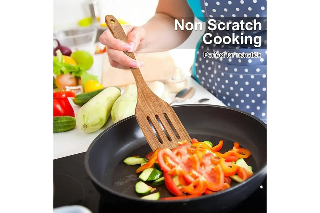 10-Piece Handcrafted Wooden Utensil Set, Heat Resistant Spoons for Non-Stick Cookware Kitchen