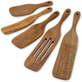 5 Pack Teak Wooden Spatula Set Non-Stick Pan Kitchen Cooking Utensils Brown