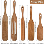 5 Pack Teak Wooden Spatula Set Non-Stick Pan Kitchen Cooking Utensils Brown