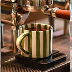 8 Oz Striped Ceramic Coffee Cup With Dish - Green