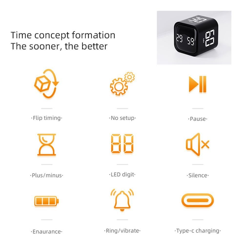 Cube Timer F4 Gravity Flip Rechargeable Countdown Clock LED Display White