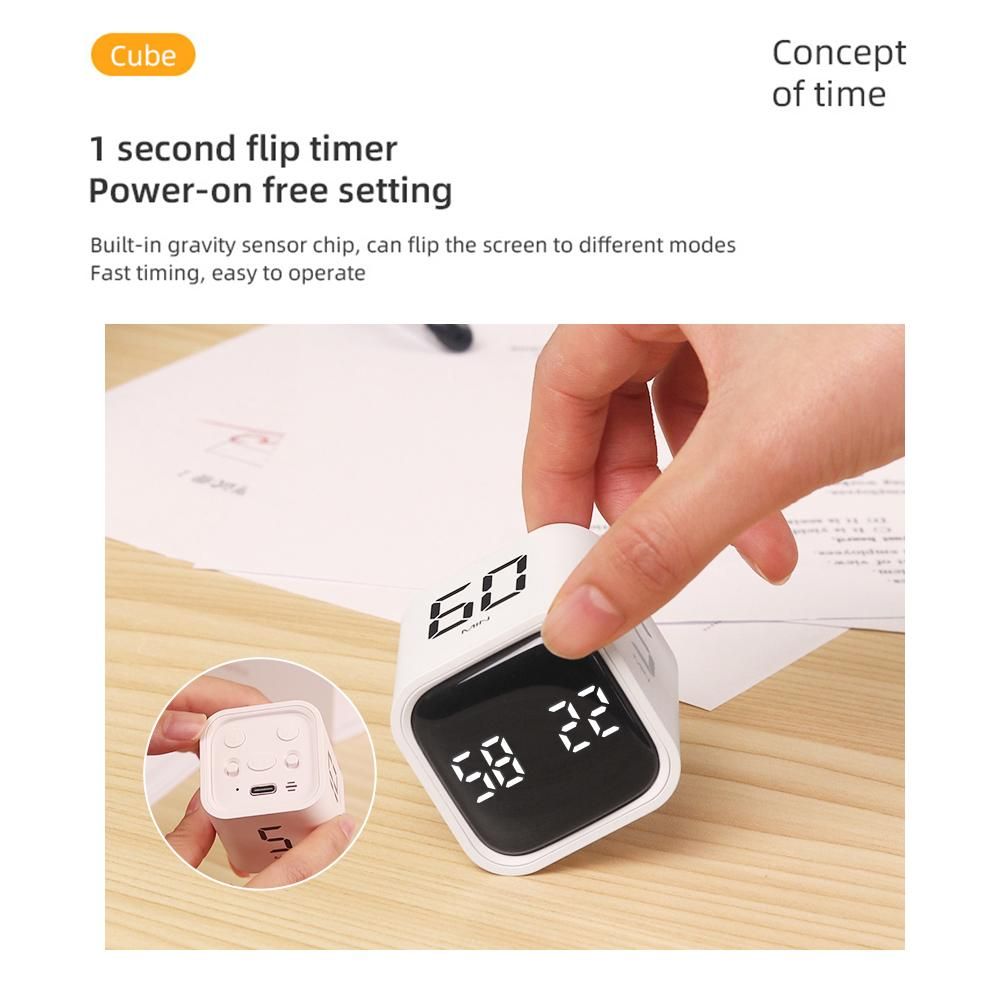 Cube Timer F4 Gravity Flip Rechargeable Countdown Clock LED Display White