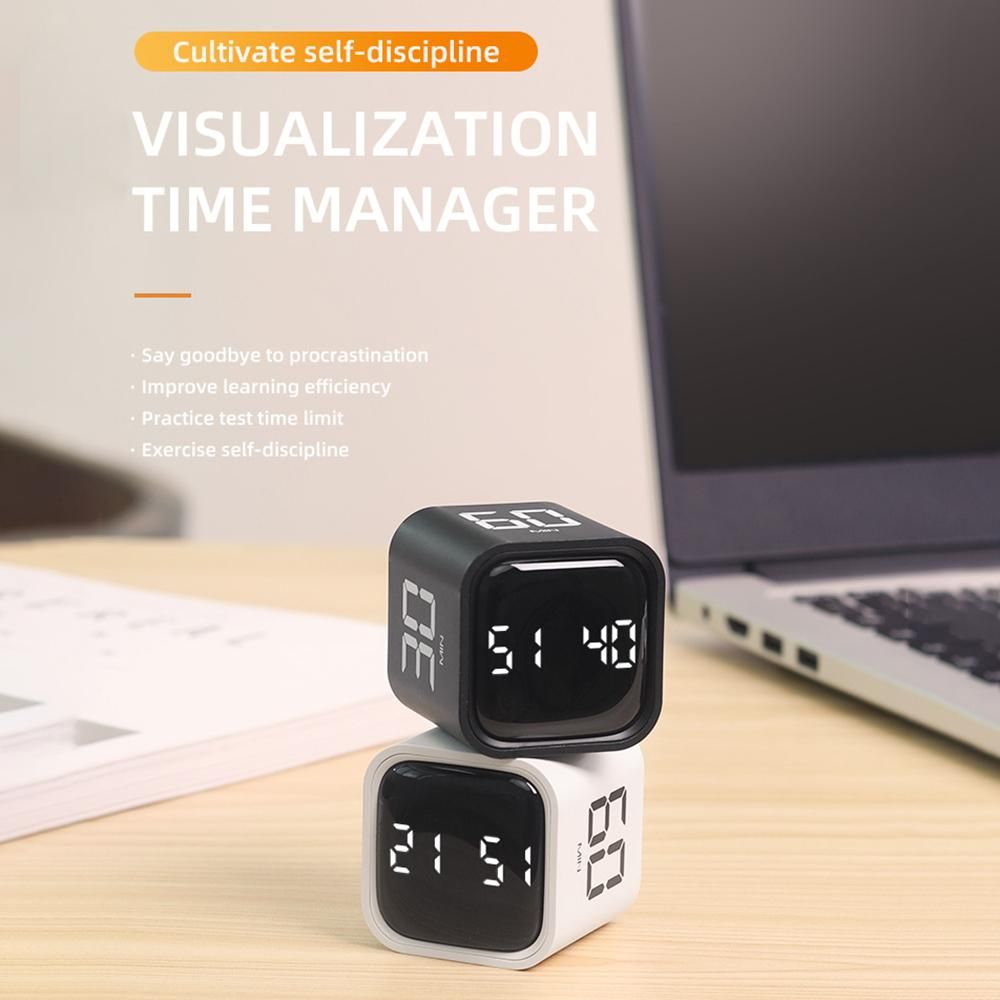 Cube Timer F4 Gravity Flip Rechargeable Countdown Clock LED Display White