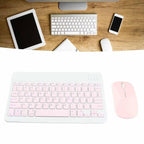 10 Inch Bluetooth Keyboard and Mouse Combo, Ultra Thin Quiet USB Charging DPI Adjustable(Pink)