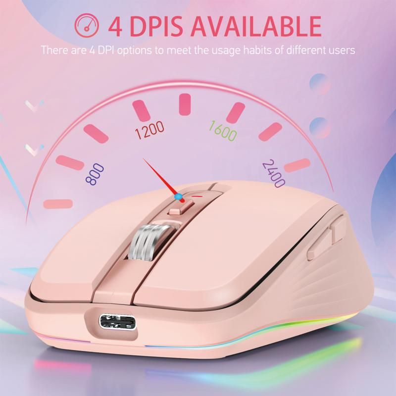 2.4G+BT5.1 Dual-mode Wireless Gaming M,Ergonomic Design 4-gear Adjustable DPI(Pink)