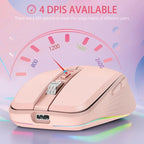 2.4G+BT5.1 Dual-mode Wireless Gaming M,Ergonomic Design 4-gear Adjustable DPI(Pink)