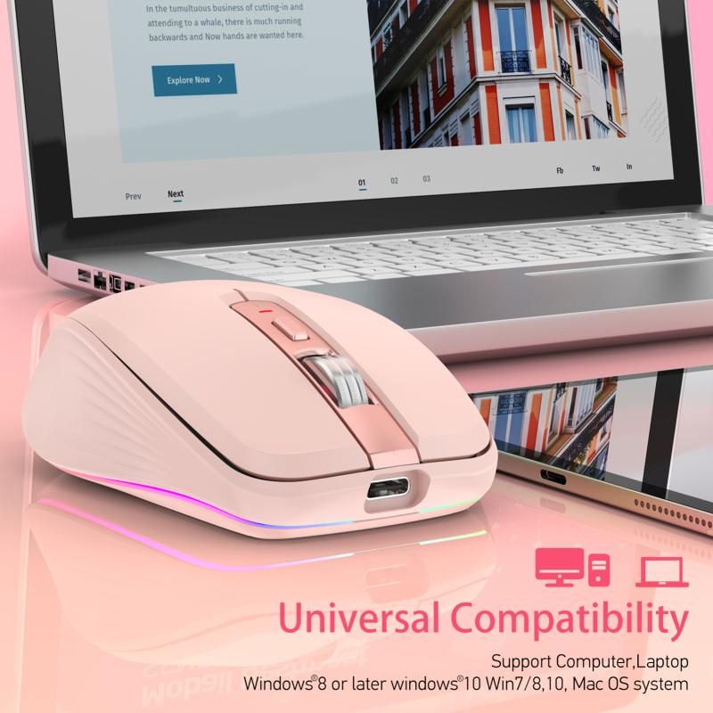 2.4G+BT5.1 Dual-mode Wireless Gaming M,Ergonomic Design 4-gear Adjustable DPI(Pink)
