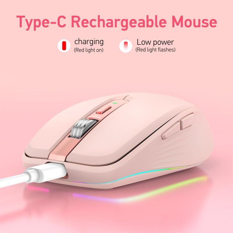 2.4G+BT5.1 Dual-mode Wireless Gaming M,Ergonomic Design 4-gear Adjustable DPI(Pink)
