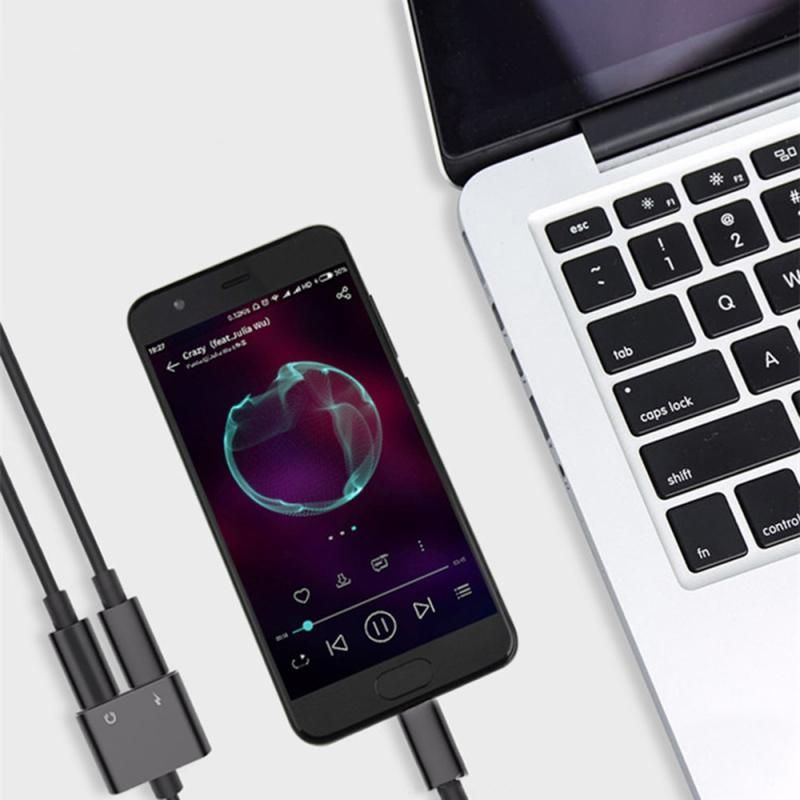 2-in-1 USB-C Charging 3.5mm Audio Adapter Converter For Type-C Android Smartphones(Black)