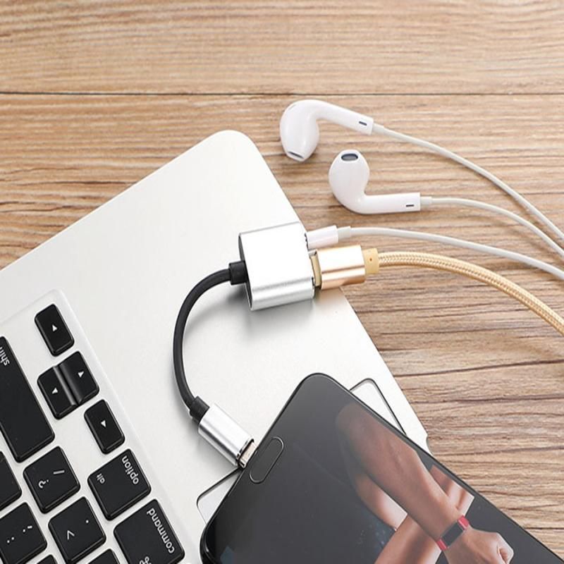 2-in-1 USB-C Charging 3.5mm Audio Adapter Converter For Type-C Android Smartphones(Silver)