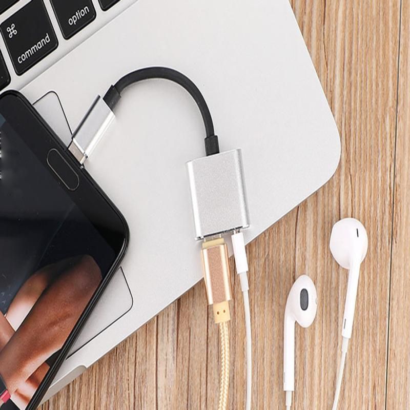 2-in-1 USB-C Charging 3.5mm Audio Adapter Converter For Type-C Android Smartphones(Gold)
