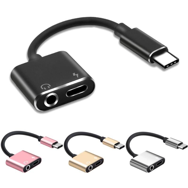 2-in-1 USB-C Charging 3.5mm Audio Adapter Converter For Type-C Android Smartphones(Gold)