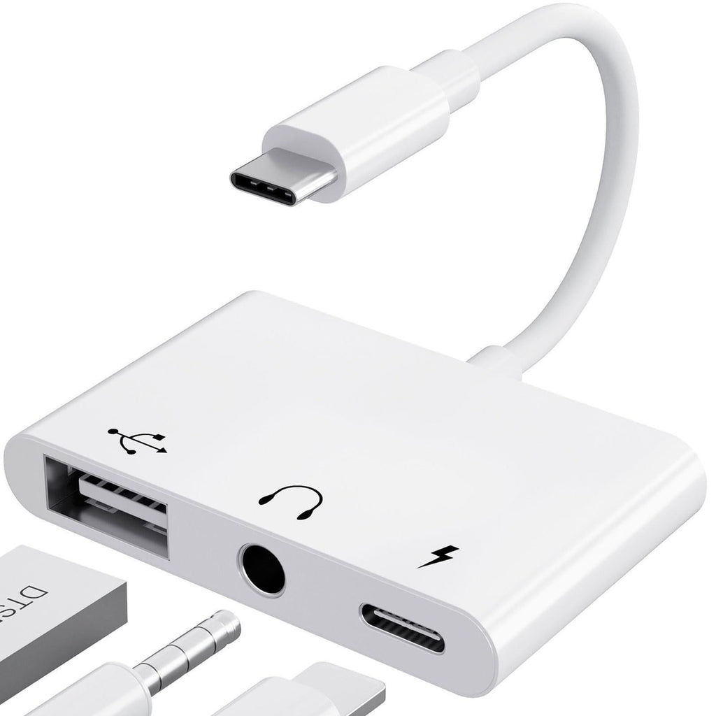3-in-1 USB-C Adapter Fast Charging Lightning & 3.5mm Audio Port Multi Function Converter