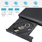 External CD Drive USB 3.0 Slim DVD Burner High Speed Data Transfer for Laptop Desktop Black