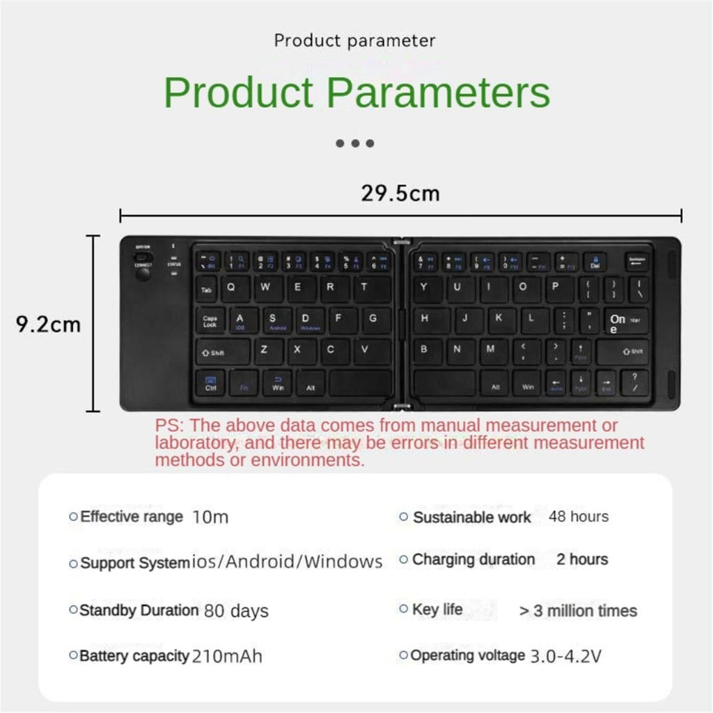 Foldable Bluetooth Keyboard B023 Dual Fold Portable Keyboard 3 Device Connection Green