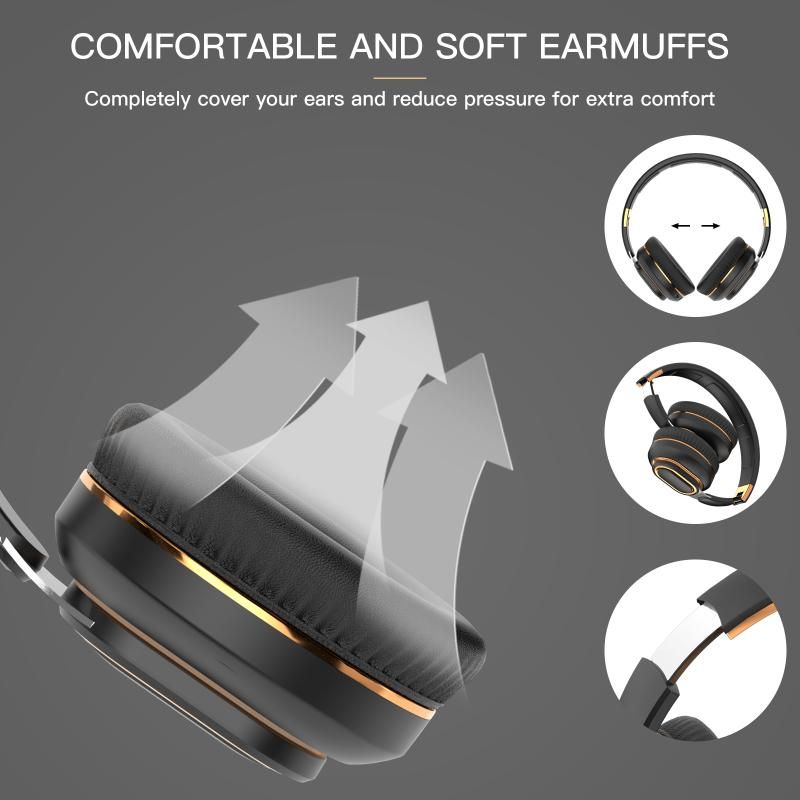 H7 Foldable Bluetooth Stereo Headphones Subwoofer Support TF Card Type-C Charging Wireless Earphones - Black