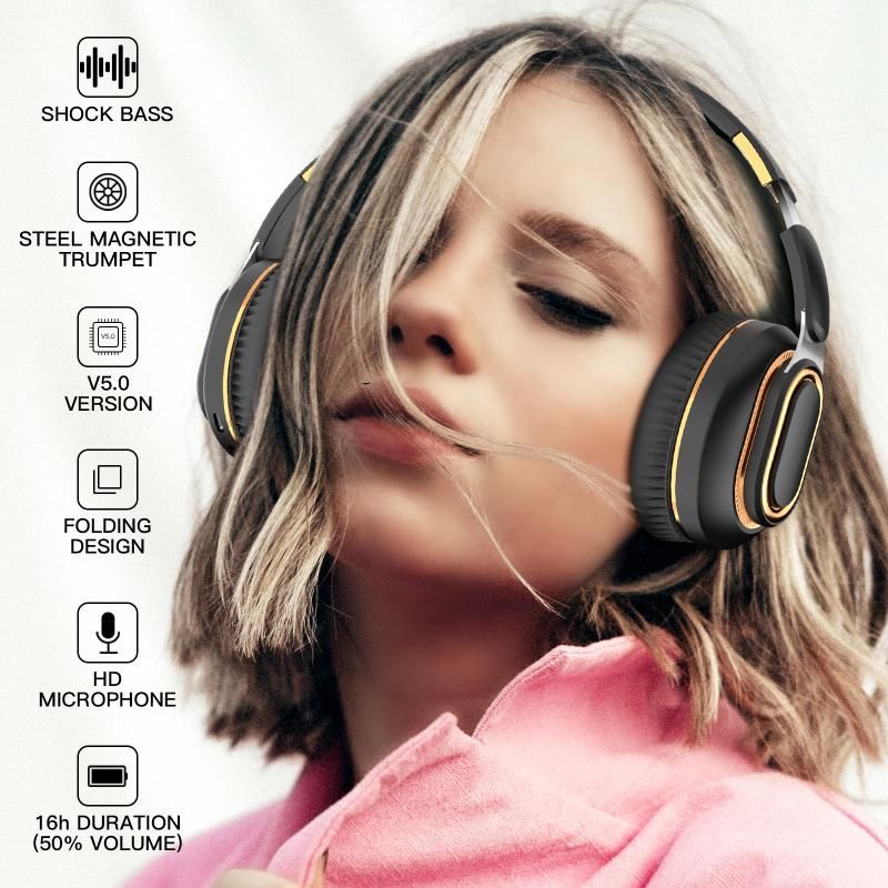 H7 Foldable Bluetooth Stereo Headphones Subwoofer Support TF Card Type-C Charging Wireless Earphones - Brownish-Green