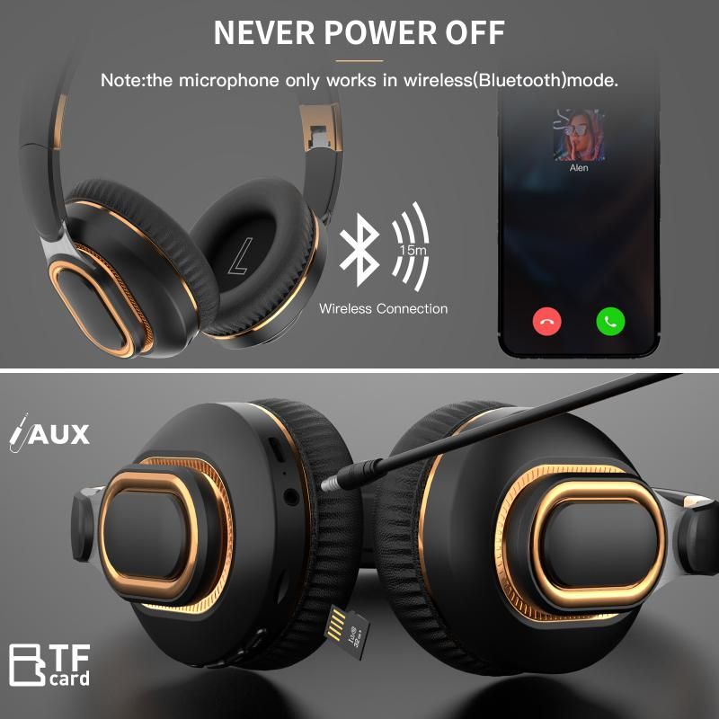 H7 Foldable Bluetooth Stereo Headphones Subwoofer Support TF Card Type-C Charging Wireless Earphones - Brownish-Green