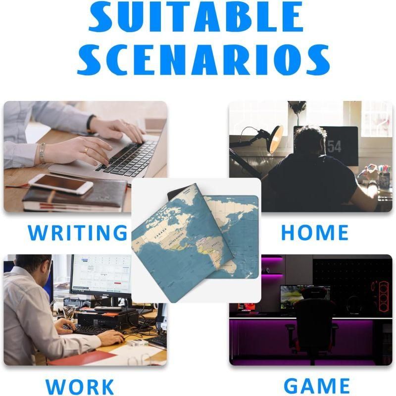 Large 80x30x0.2cm World Map Desk Mat, Non Slip Stitched Edge Keyboard Mouse Pad for Off Home