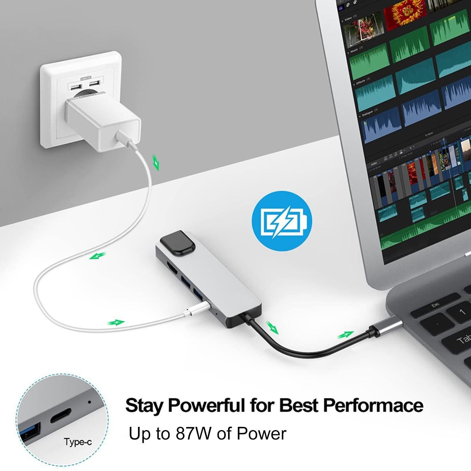 USB C Hub 5 in 1 Type C Docking Station 4K HDMI USB 3.0 RJ45 PD Adapter