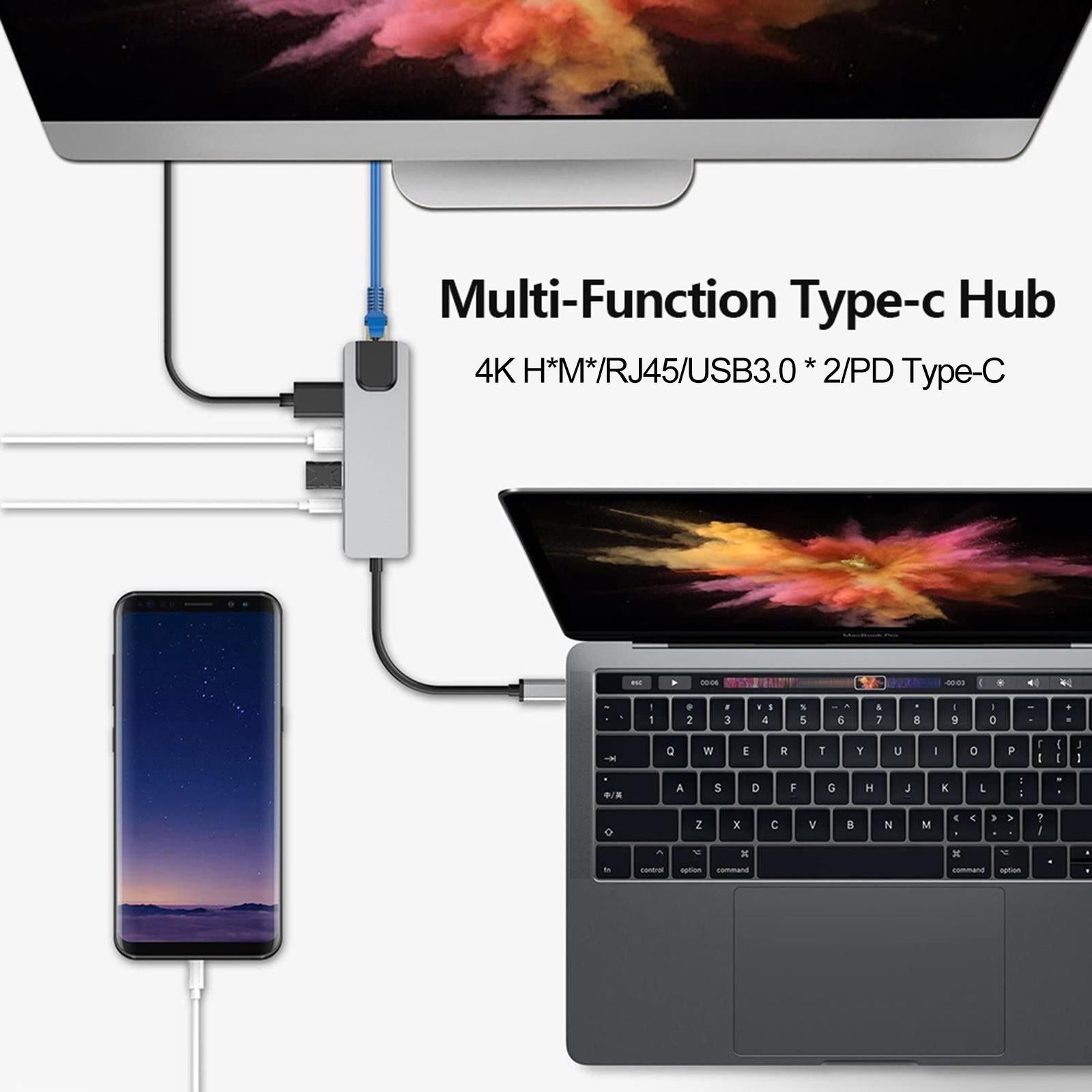 USB C Hub 5 in 1 Type C Docking Station 4K HDMI USB 3.0 RJ45 PD Adapter