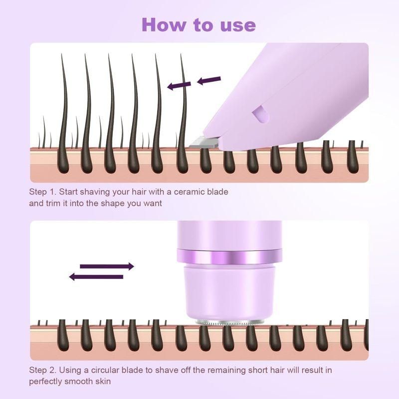 2-in-1 Electric Women's Shaver for Private Care, Bikini Trimmer, Painless & Wet/Dry, Rechargeable - Purple