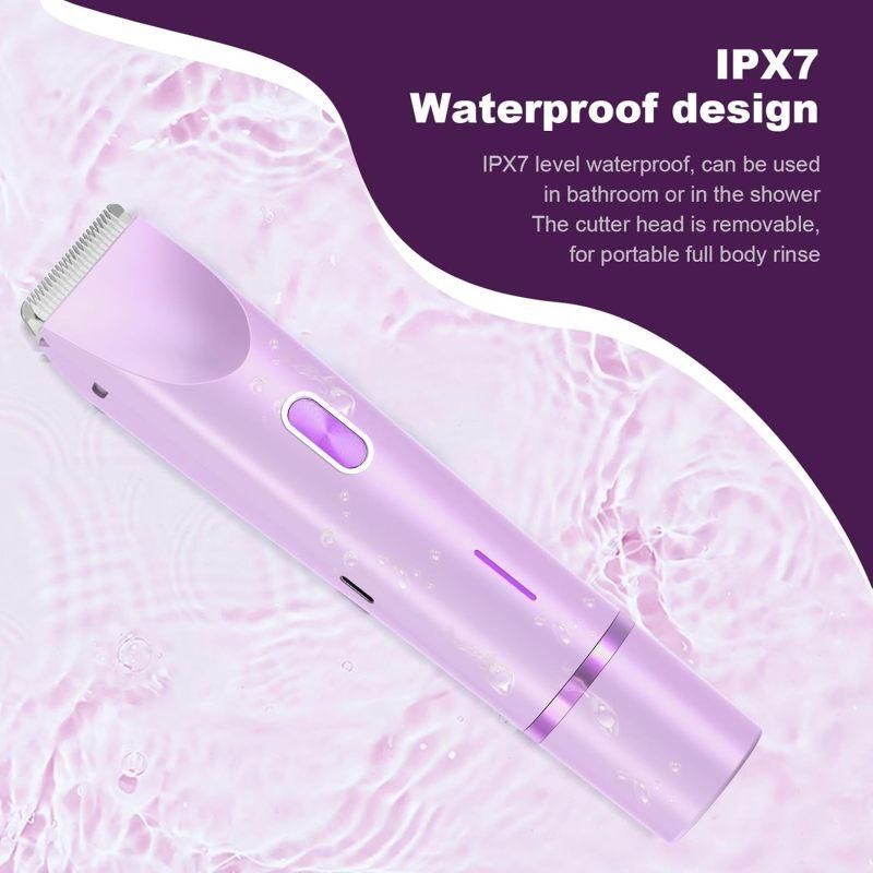 2-in-1 Electric Women's Shaver for Private Care, Bikini Trimmer, Painless & Wet/Dry, Rechargeable - Purple