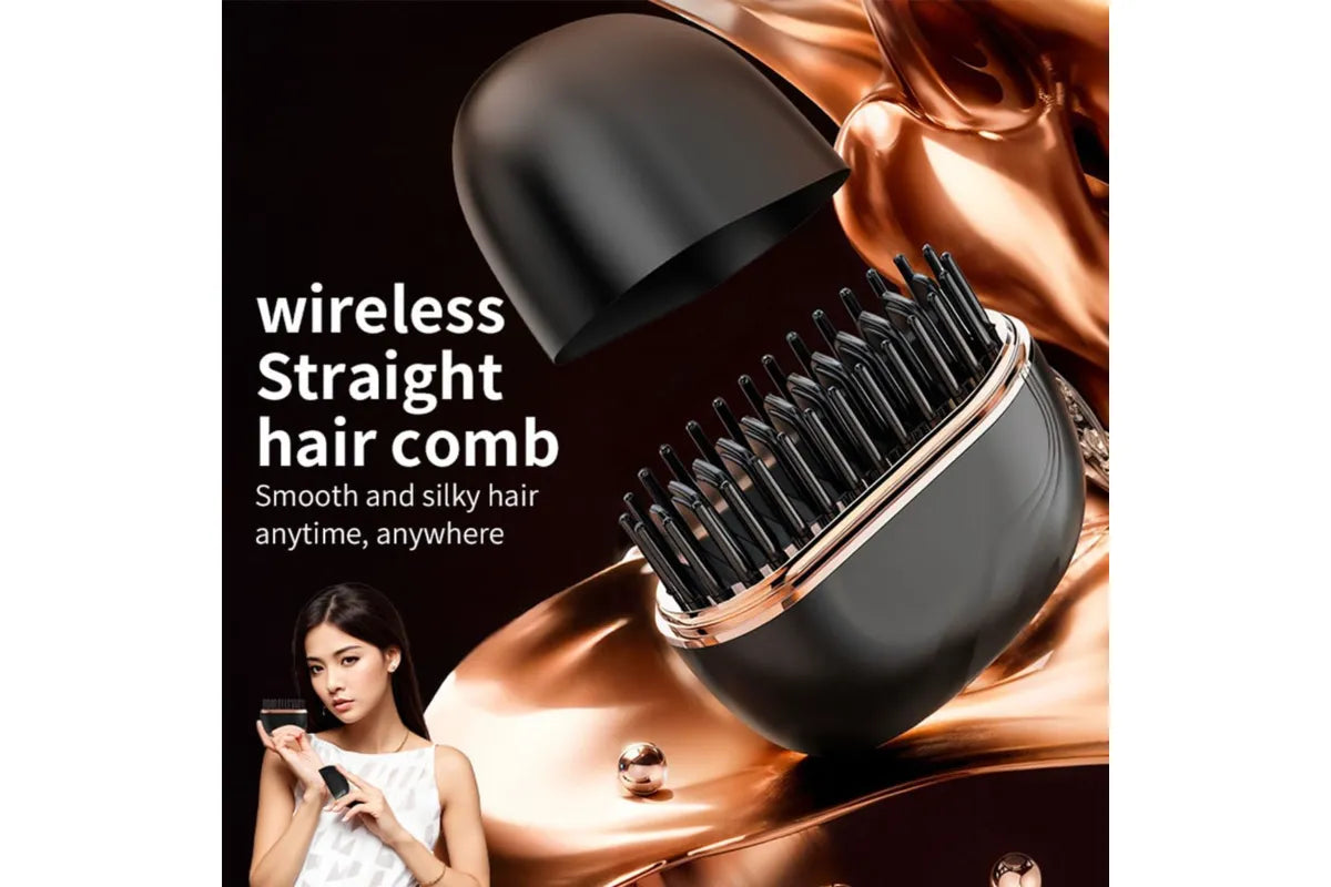 2-in -1 Mini Wireless Straightening Hair Comb - pink