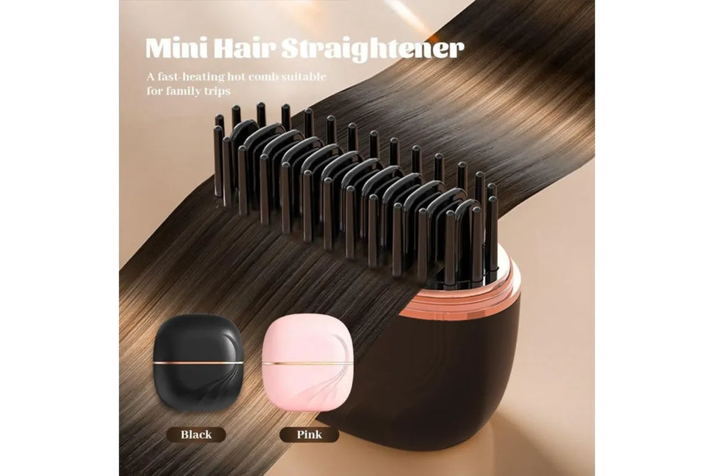 2-in -1 Mini Wireless Straightening Hair Comb - pink