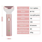 4-in-1 Electric Lady Shaver Kit for Women, Waterproof Bikini, Nose & Eyebrow Trimmer
