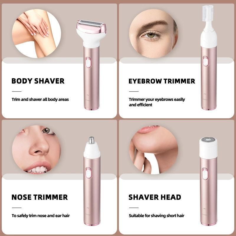 4-in-1 Electric Lady Shaver Kit for Women, Waterproof Bikini, Nose & Eyebrow Trimmer