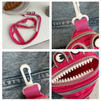 Creative Multi-zip Monster Coin Purse, Earphone and Key Storage Pouch with Detachable Hook—Pink