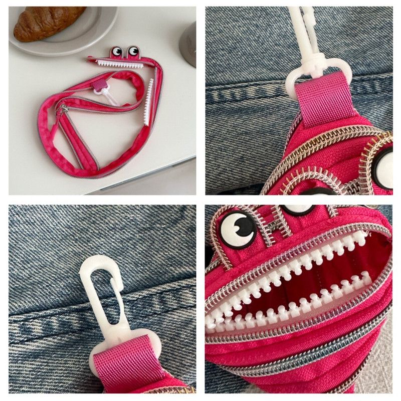 Creative Multi-zip Monster Coin Purse, Earphone and Key Storage Pouch with Detachable Hook - Purple