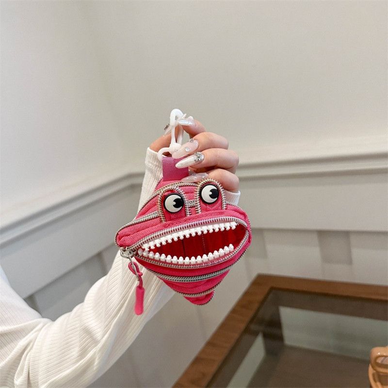 Creative Multi-zip Monster Coin Purse, Earphone and Key Storage Pouch with Detachable Hook - White