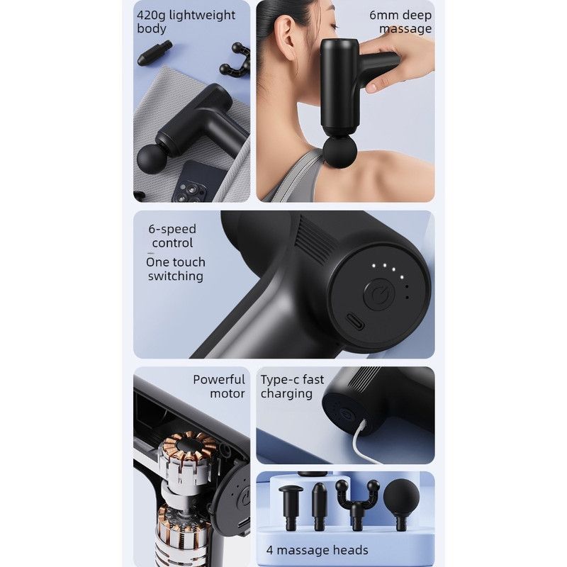 Mini Portable Fascia Gun, 6-Speed Deep Tissue Muscle Massager, Electric Massage Gun for Sports and Home Use—White