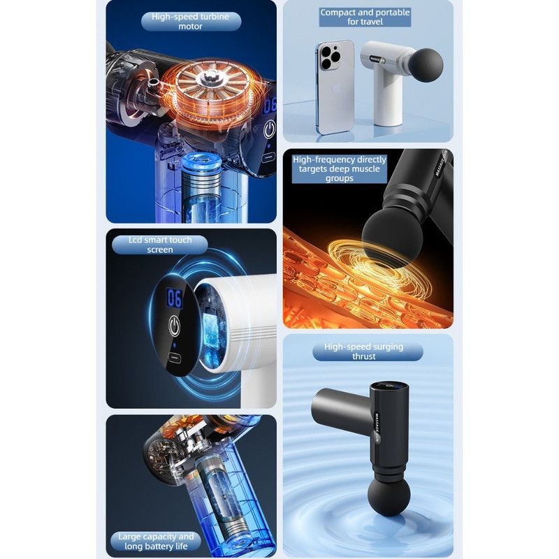 LED Digital Display 6-Speed Mini Fascia Gun, Rechargeable Portable Electric Muscle Massager for Fitness and Neck Relief—Black