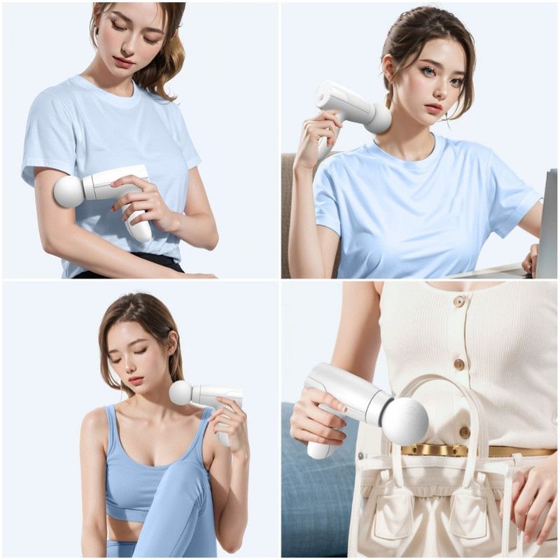 3-Speed Mini Portable Fascia Gun, USB-Rechargeable Low-Noise Muscle Massage Gun for Fitness and Home Use—White