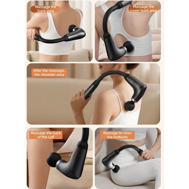 U-Shaped Extended Handle Fascia Gun, 9-Speed Variable Electric Deep Tissue Massager for Back, and Body Relief—Black