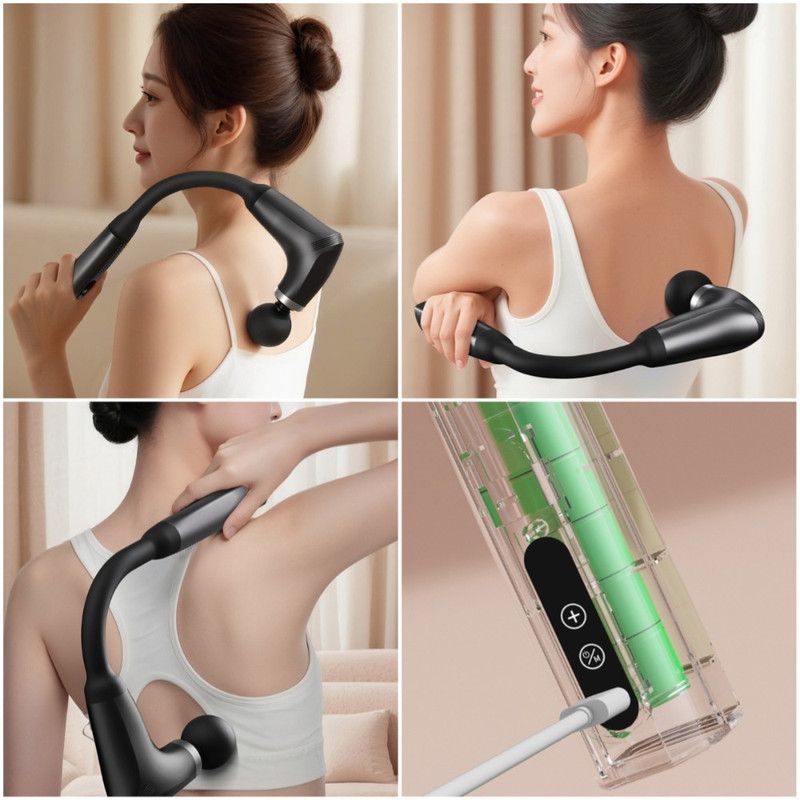 U-Shaped Extended Handle Fascia Gun, 9-Speed Variable Electric Deep Tissue Massager for Back, and Body Relief—Black
