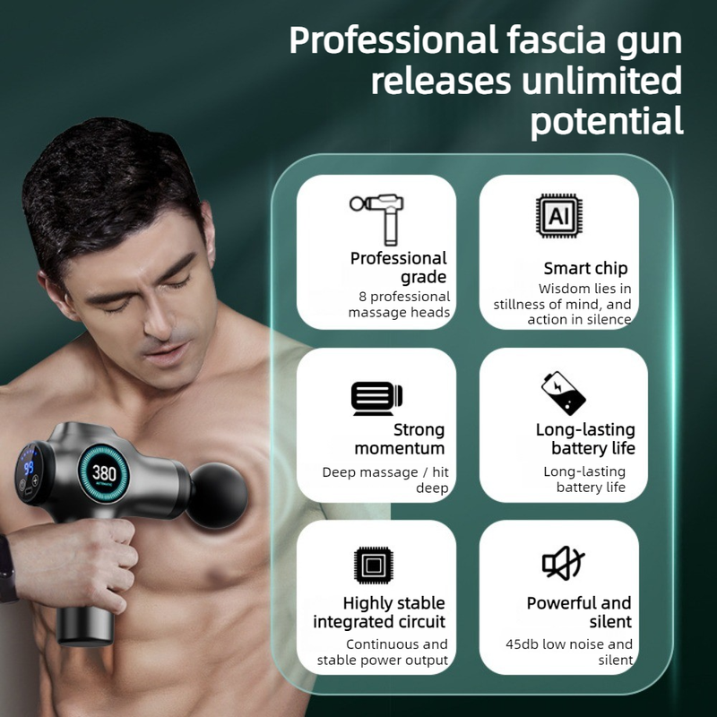 99-Speed Touchscreen Fascia Gun with 8 Massage Heads, Rechargeable Deep Tissue Muscle Massager—Green