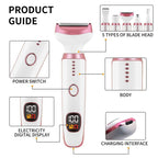 5-in-1 Electric Hair Trimmer with LED Display, Women's Body Shaver for Nose, Eyebrow and Underarm Hair Removal