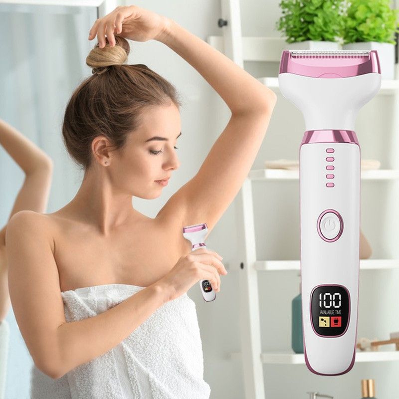 5-in-1 Electric Hair Trimmer with LED Display, Women's Body Shaver for Nose, Eyebrow and Underarm Hair Removal