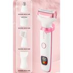 5-in-1 Electric Hair Trimmer with LED Display, Women's Body Shaver for Nose, Eyebrow and Underarm Hair Removal