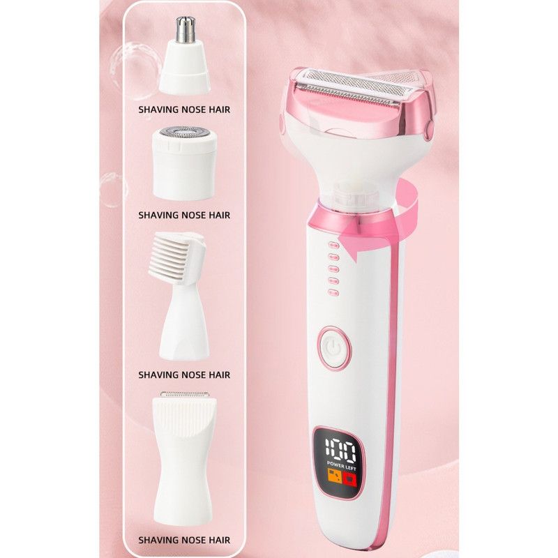 5-in-1 Electric Hair Trimmer with LED Display, Women's Body Shaver for Nose, Eyebrow and Underarm Hair Removal